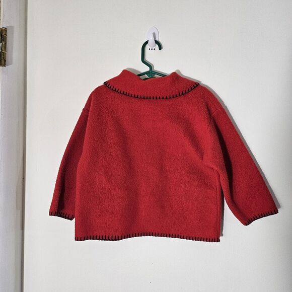 Vintage 80s Radishes & Roses Girl's 3T Red Fleece Cardigan Jacket with Patches - Picture 3 of 8